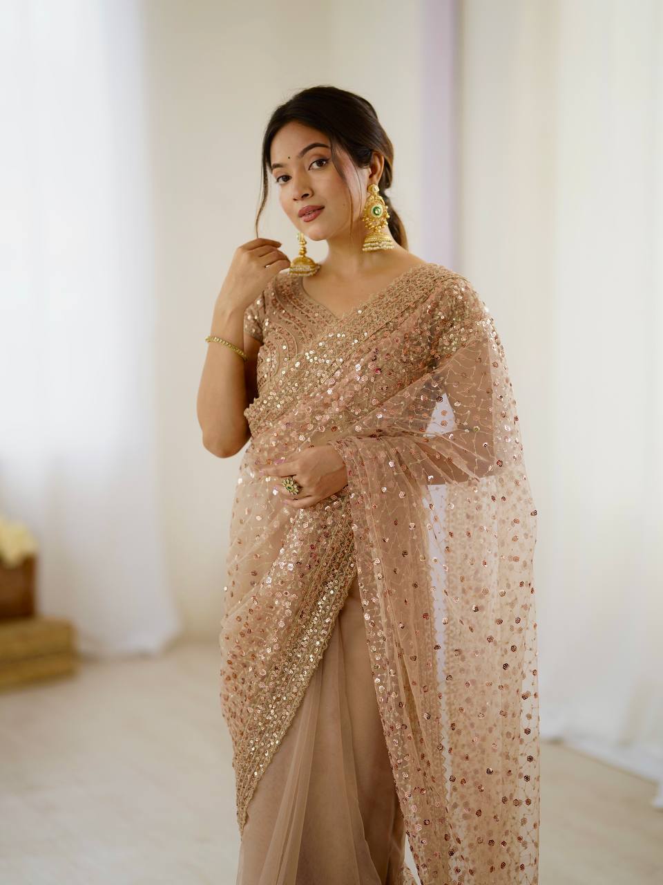 ✨ Glitter & Glamour Net Saree Set – Perfect for Festive & Party Looks ✨